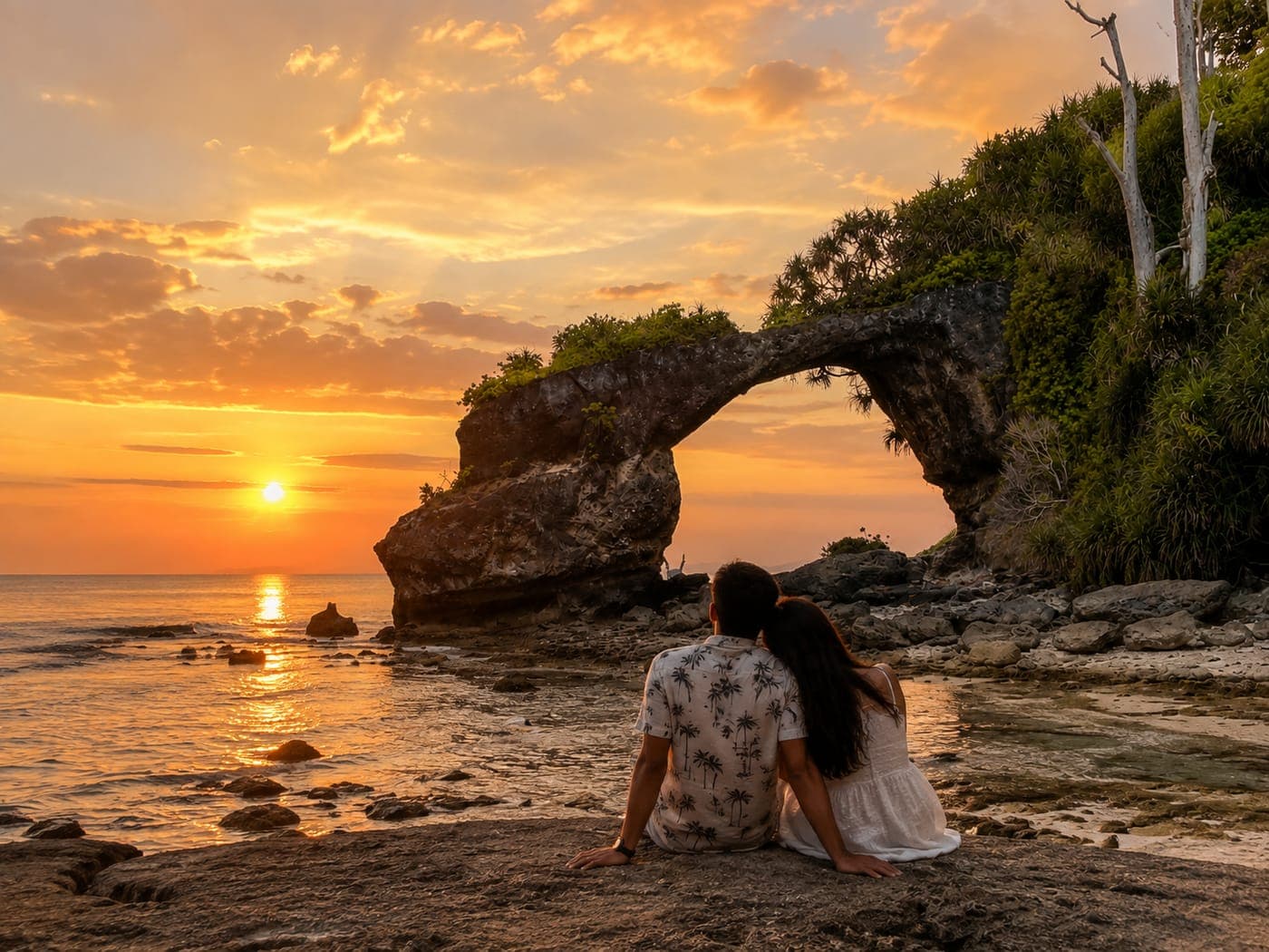 Rocky coastline at sunset