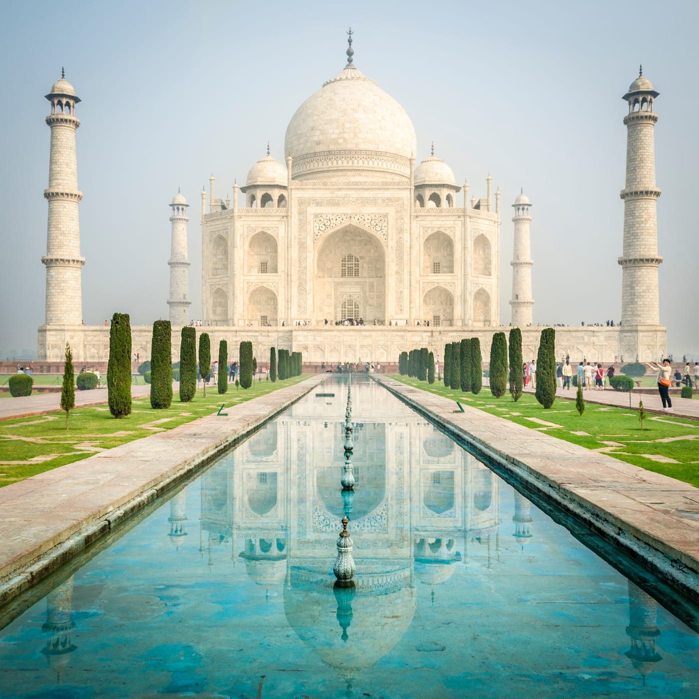 The Taj Mahal reflected in its garden pool